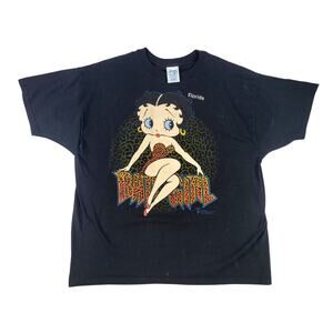 1990s Vintage Betty Boop Bad Girl Cheetah Dress Black Graphic T-shirt Sz XXL